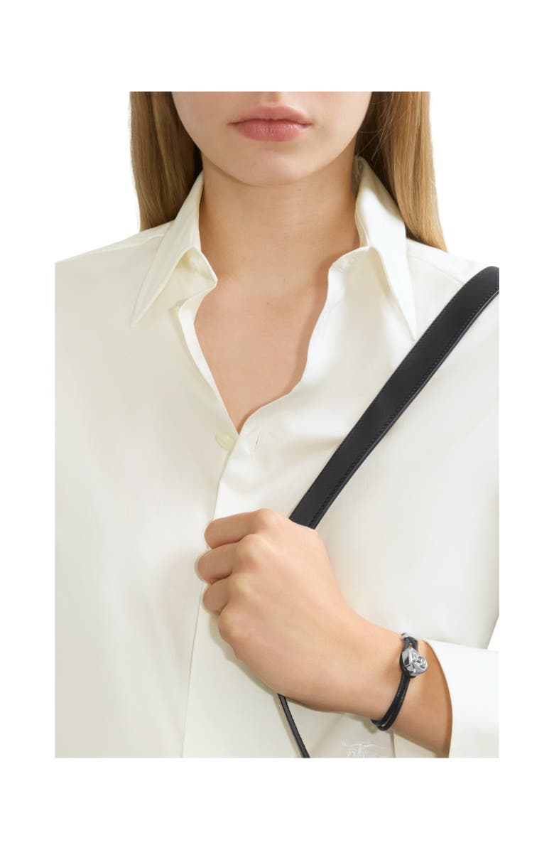 Burberry Leather B Shield Bracelet, Alternate, color, Silver/Black