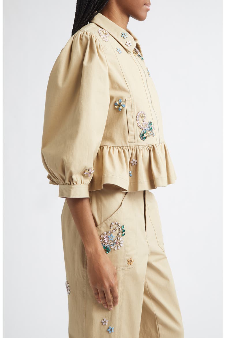 Rhinestone Paisley Stretch Cotton Jacket, Alternate, color, KHAKI