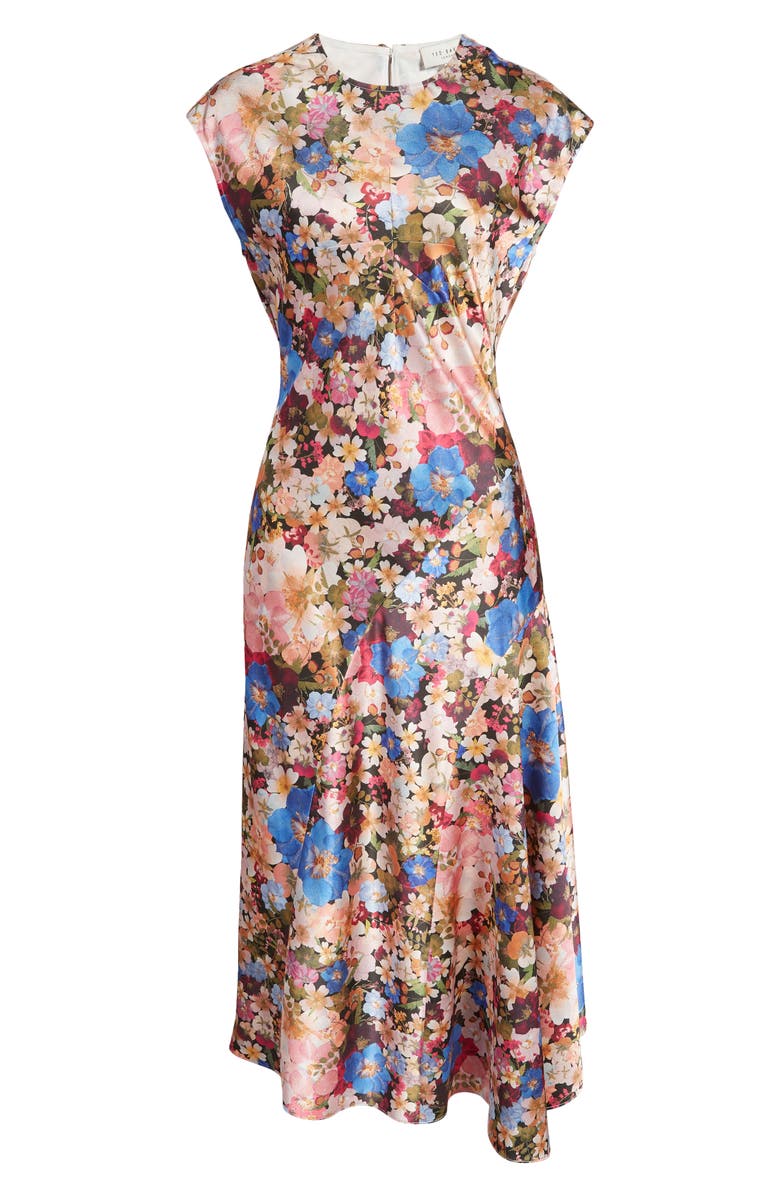 Ted Baker London Slanno Floral Asymmetric Hem Midi Dress, Alternate, color, 