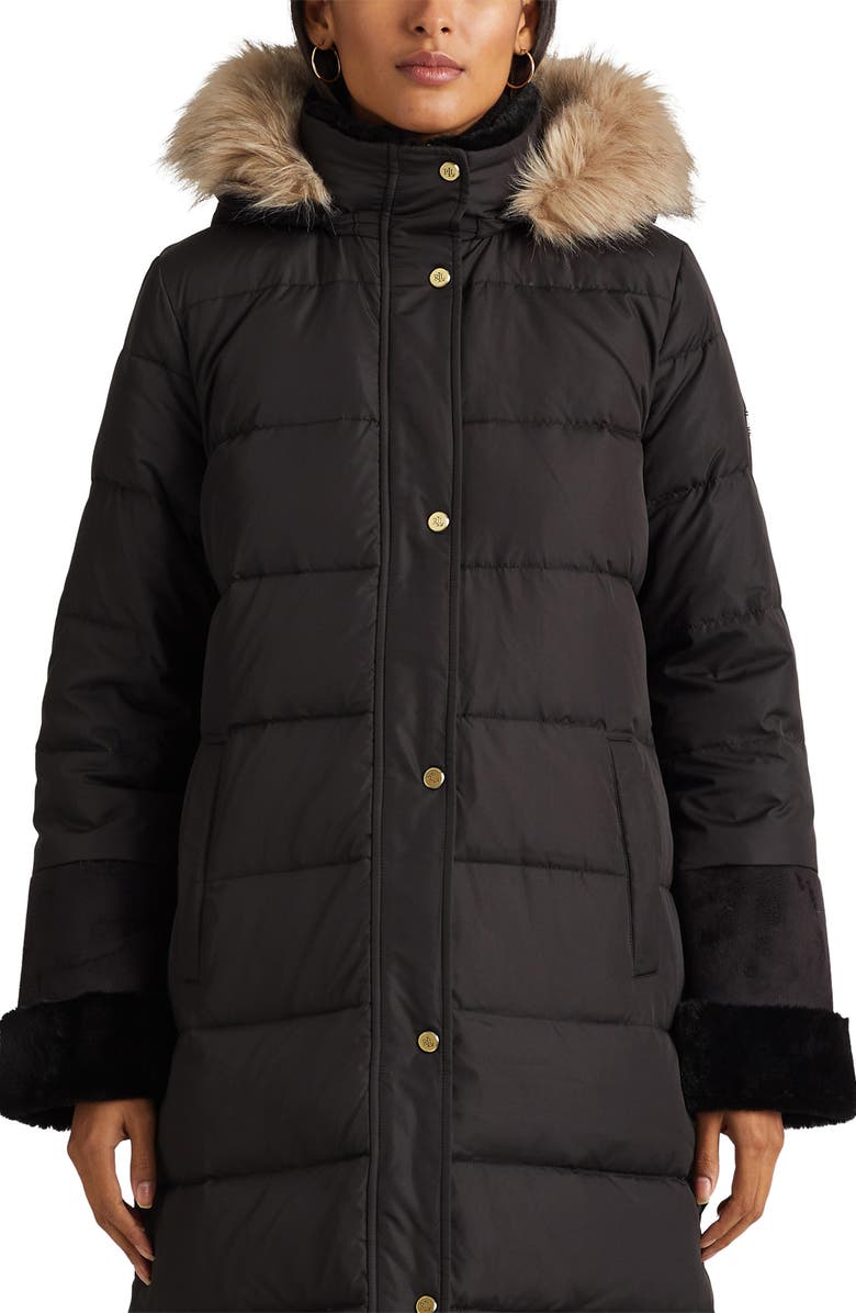 Lauren Ralph Lauren Faux Fur Trim Down & Feather Puffer Jacket, Alternate, color, 