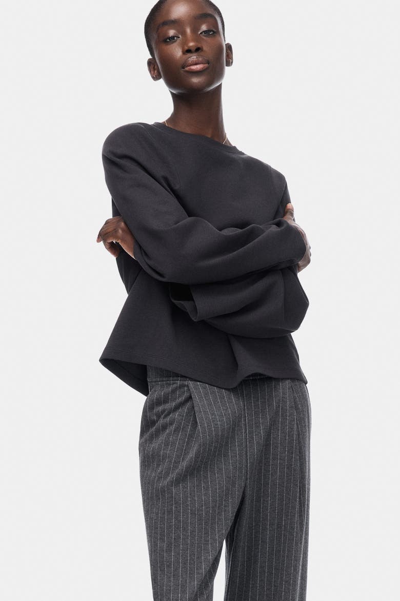 Wide Trousers, Alternate, color, Dark gray melange/pinstriped