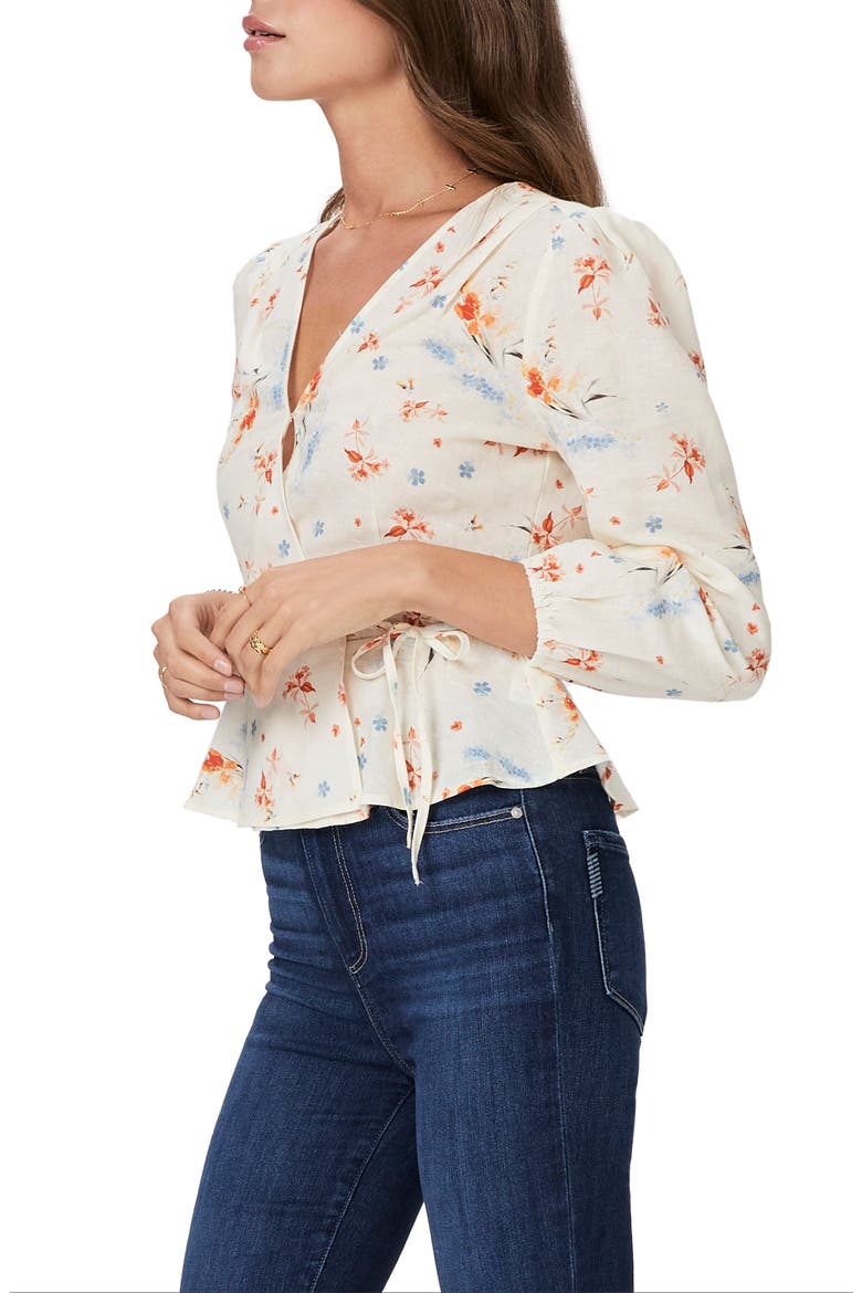 Ninette Orchid Print Linen & Cotton Wrap Blouse, Alternate, color, CREMMLTI