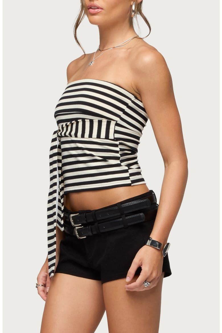 Finly Stripe Strapless Crop Top, Alternate, color, BLACK-AND-CREAM