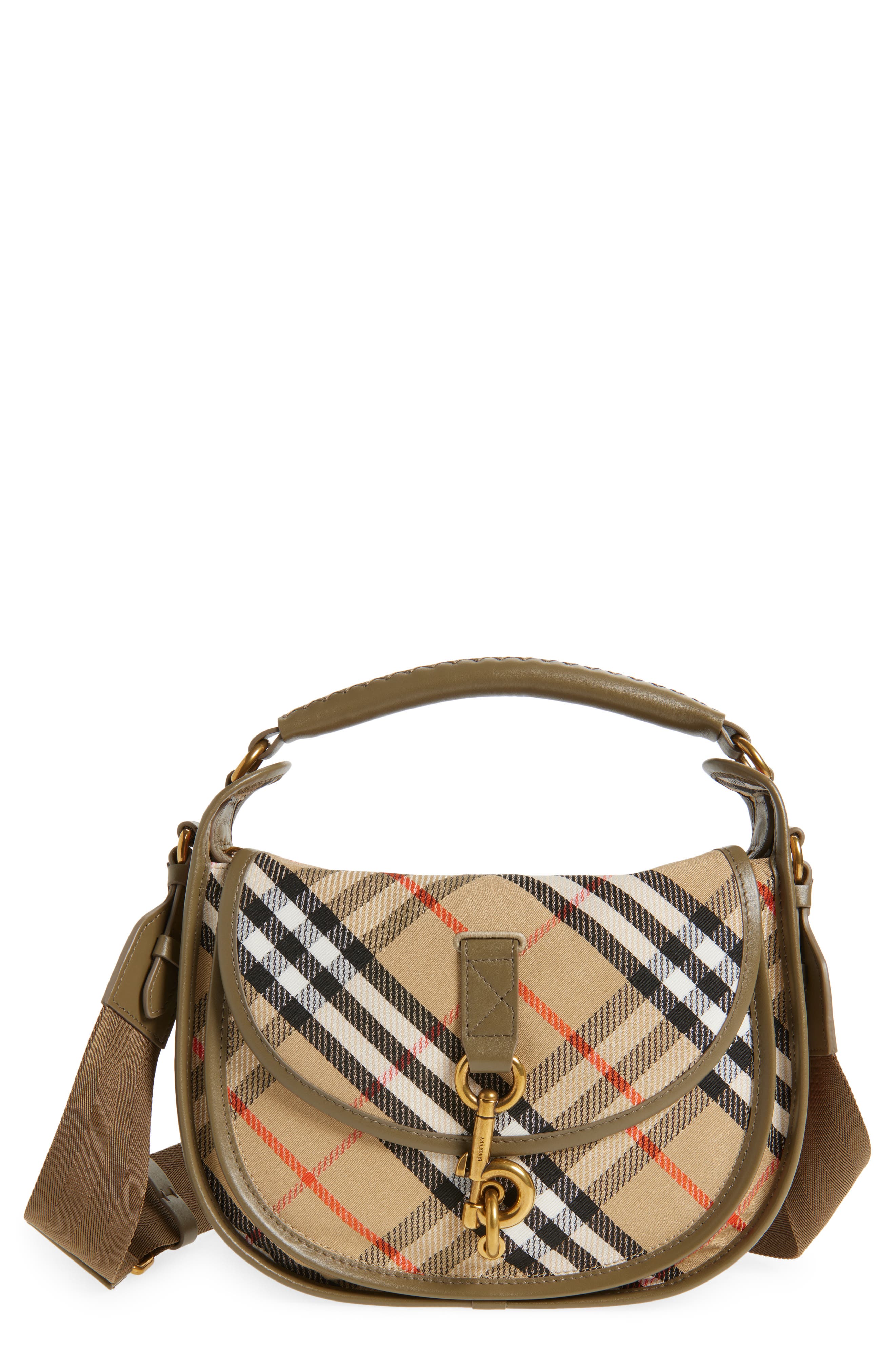 Burberry Small B Clip Check Messenger Bag, Main, color, Sand