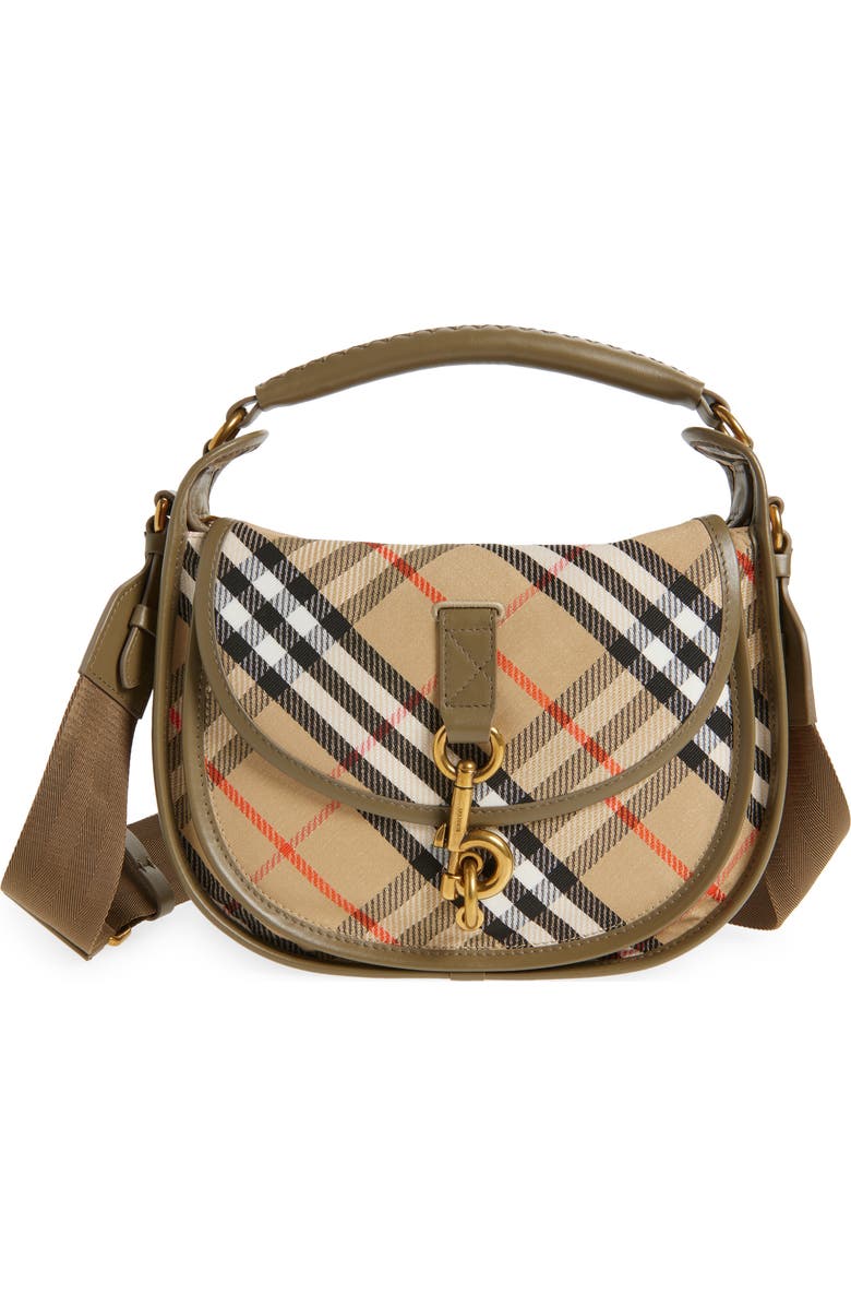 Burberry Small B Clip Check Messenger Bag, Main, color, Sand