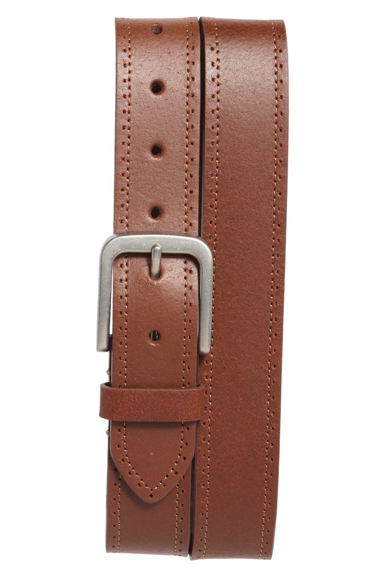 Stitched Leather Belt, Main, color, TAN