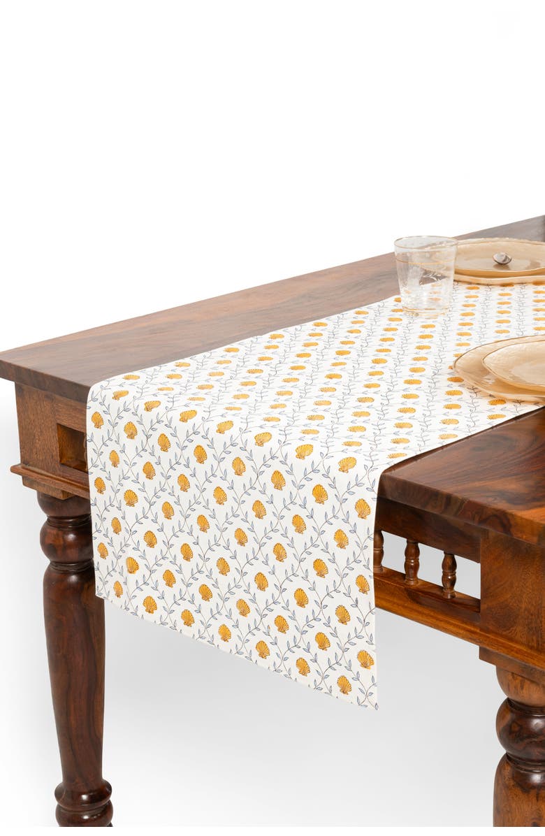 Inner Child Seashell Blockprint Tablerunner, Main, color, Seashell Orange