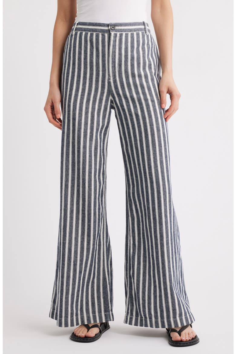 Zoe Relaxed Fit Wide Leg Linen & Cotton Pants, Main, color, NAVY WHITE STRIPE