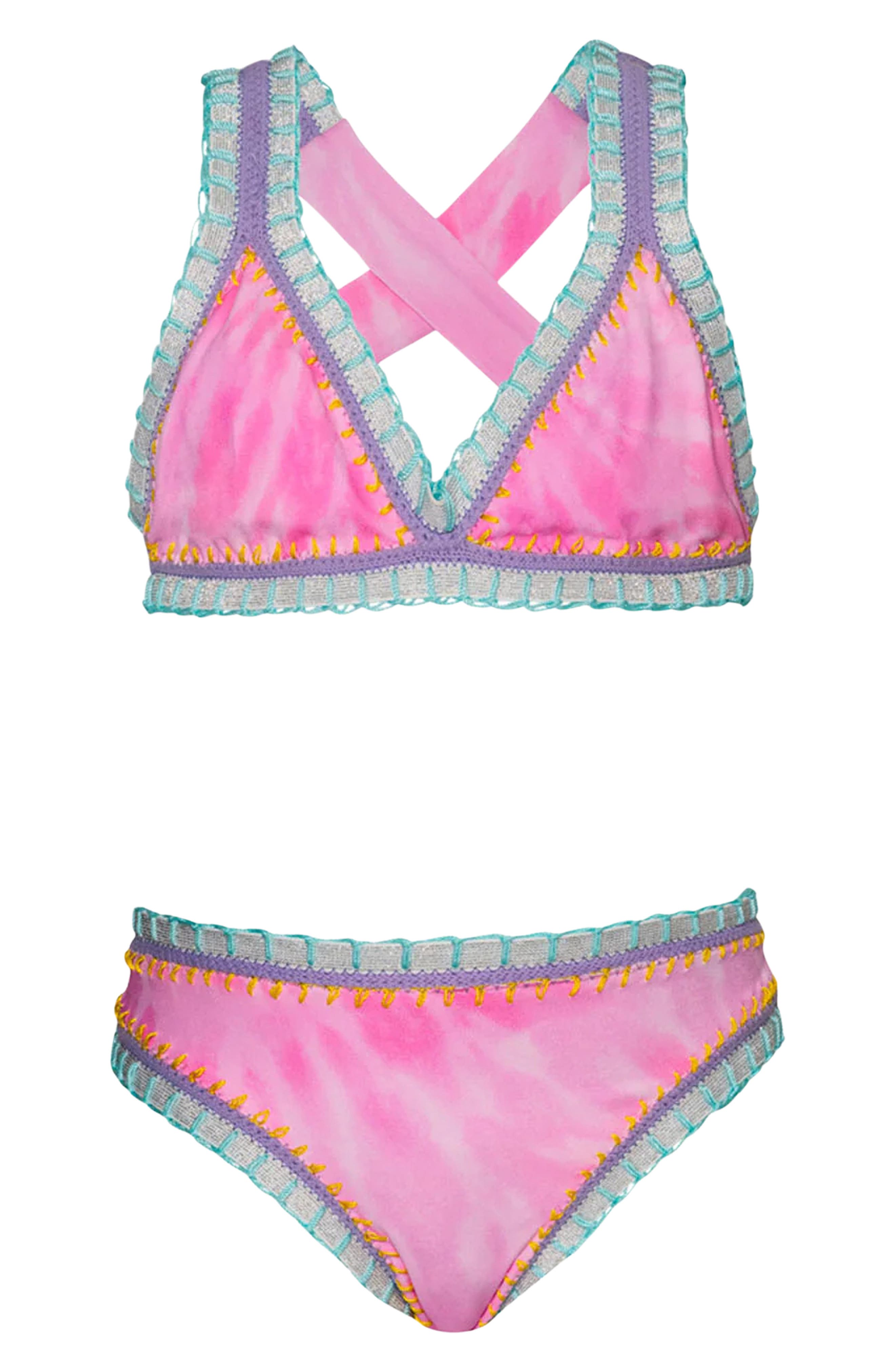 PQ SWIM Kids' Rainbow Embroidered Two-Piece Swimsuit