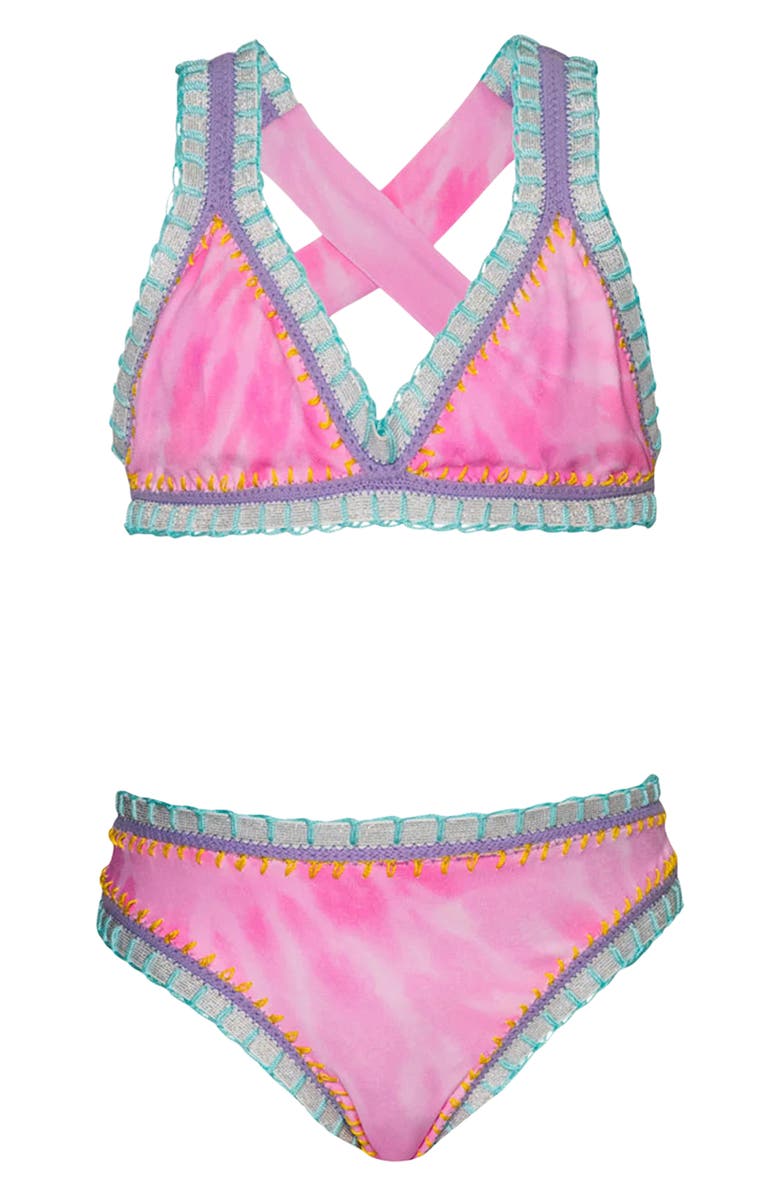PQ SWIM Kids' Rainbow Embroidered Two-Piece Swimsuit, Main, color, Amalfi