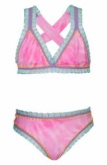 PQ SWIM Kids' Rainbow Embroidered Two-Piece Swimsuit