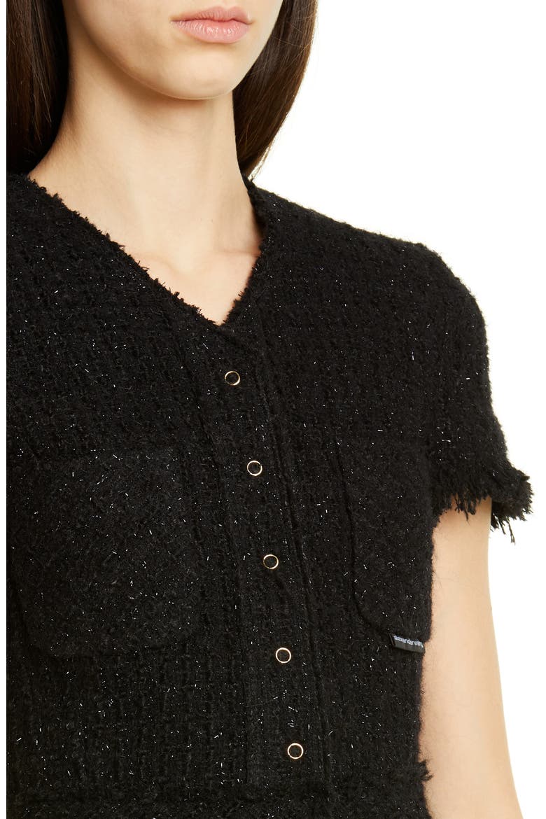 Metallic Wool Blend Fringe Tweed Jacket, Alternate, color, BLACK