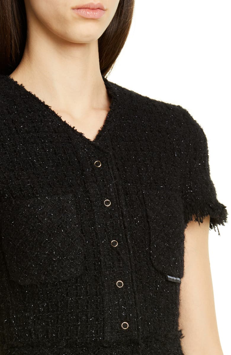 Alexander Wang Metallic Wool Blend Fringe Tweed Jacket, Alternate, color, 