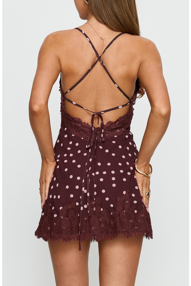 Call My Lover Polka Dot Mini Slipdress, Alternate, color, BROWN POLKA