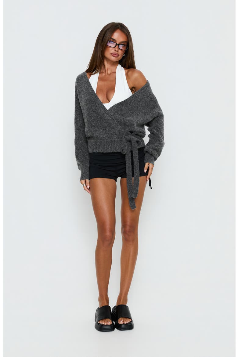 Daelan Wrap Knit Cardigan, Alternate, color, CHARCOAL