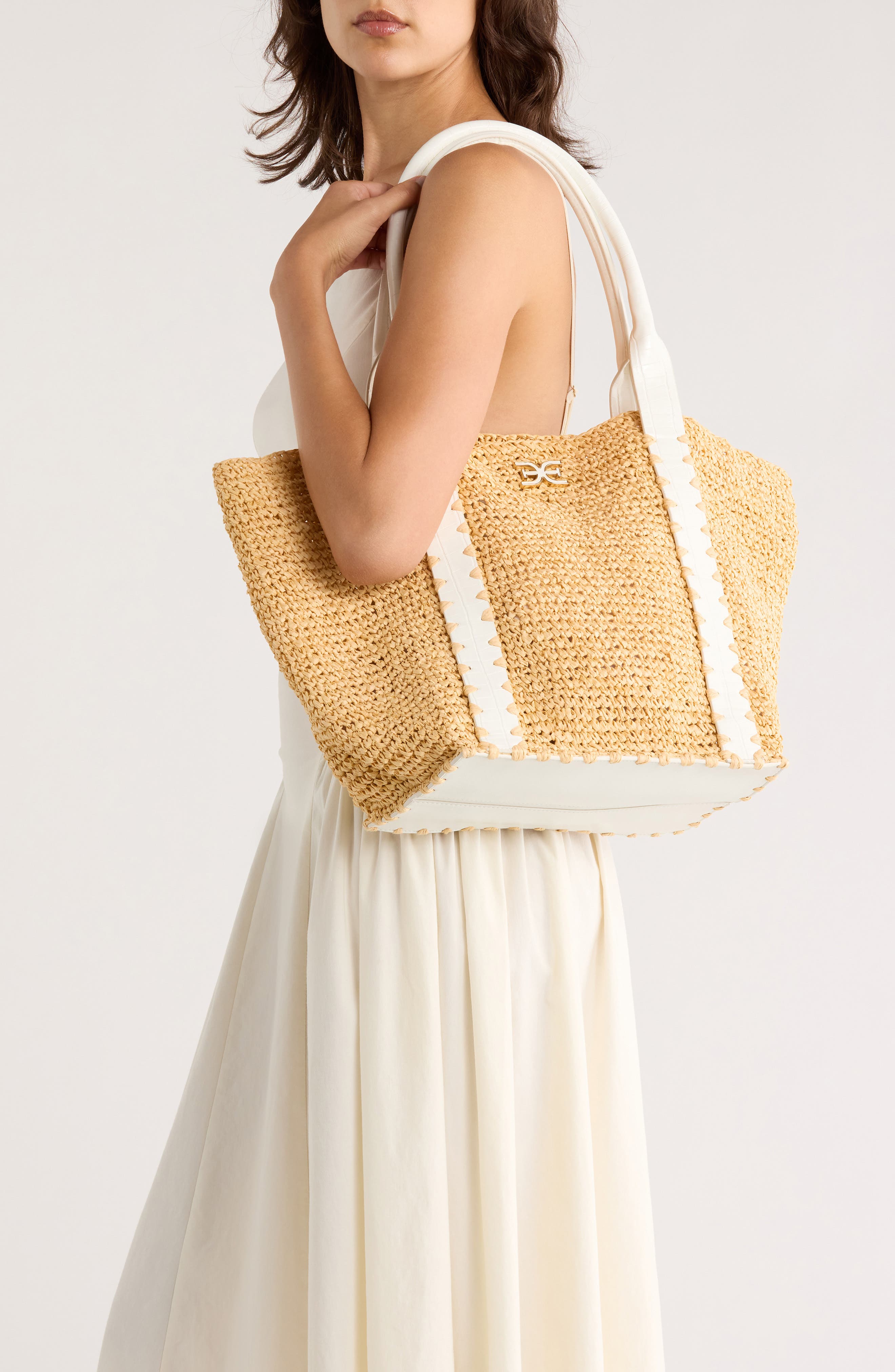 Sam Edelman Marley Raffia Tote Bag, Alternate, color, Eggshell