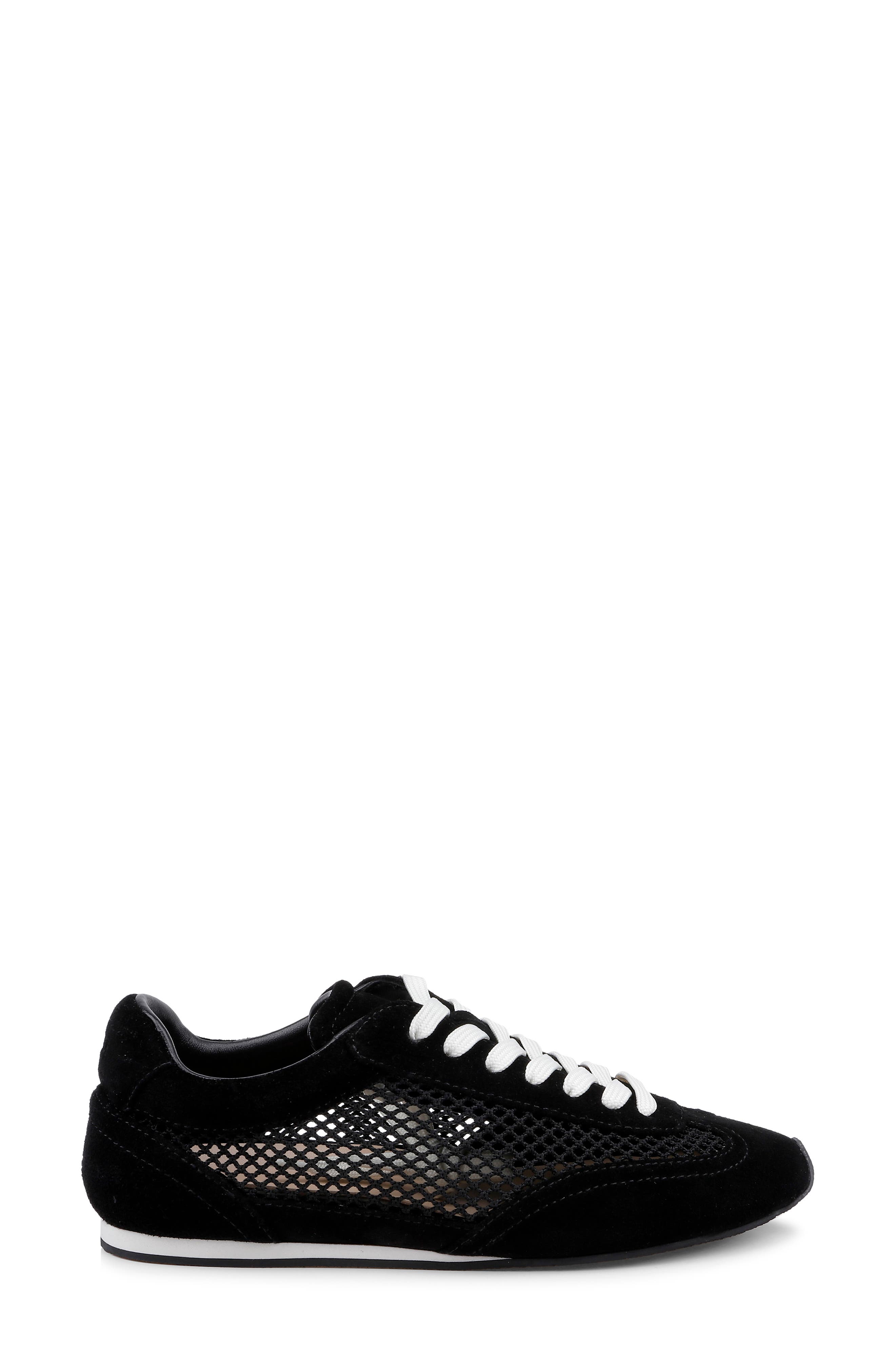 L'AGENCE Jarah Mixed Media Sneaker, Alternate, color, Black Suede