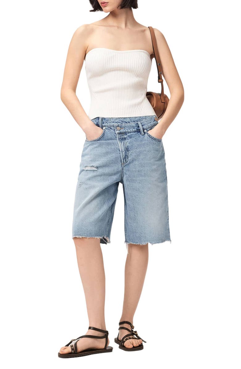 AllSaints Aki Crossover Denim Shorts, Alternate, color, 