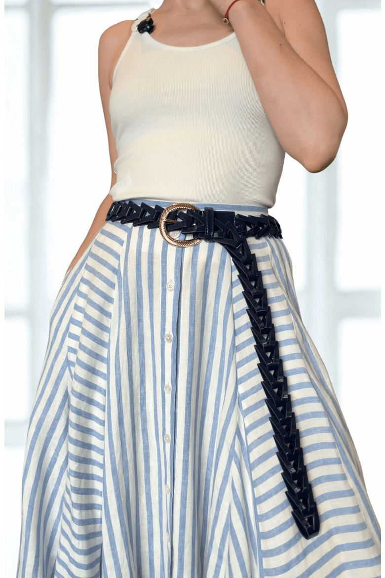 Triangle Loop Belt in Patent Leather, Alternate, color, Navy