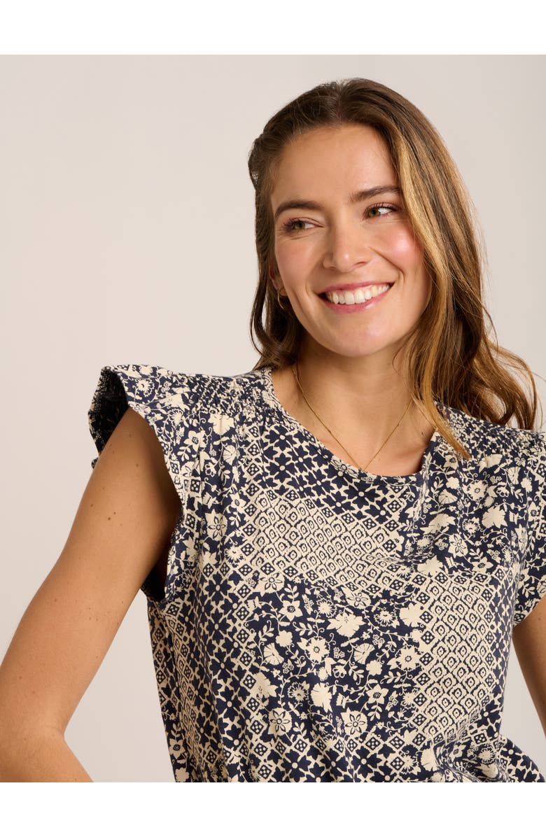 Brakeburn Salinas Frill Sleeve Printed Blouse, Alternate, color, Navy