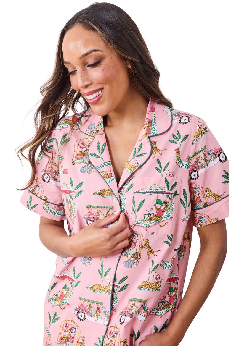 Piped Organic Cotton Pajamas, Alternate, color, PEACH DAIQUIRI