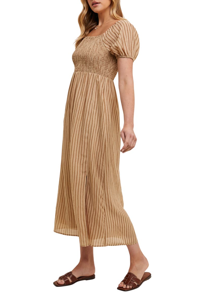 Stripe Short Sleeve Midi Dress, Alternate, color, TAUPE/ CAMEL