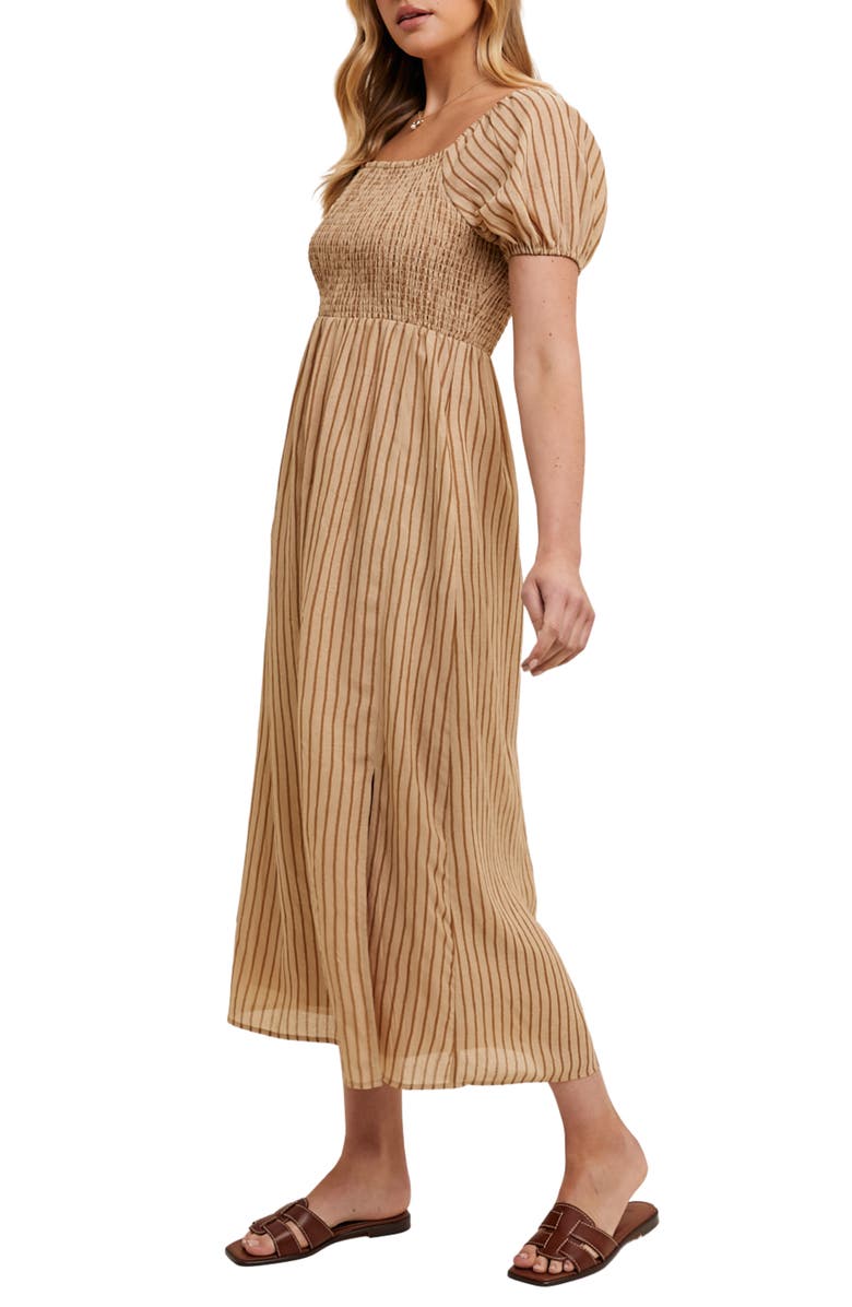 WISHLIST Stripe Short Sleeve Midi Dress, Alternate, color, Taupe/ Camel