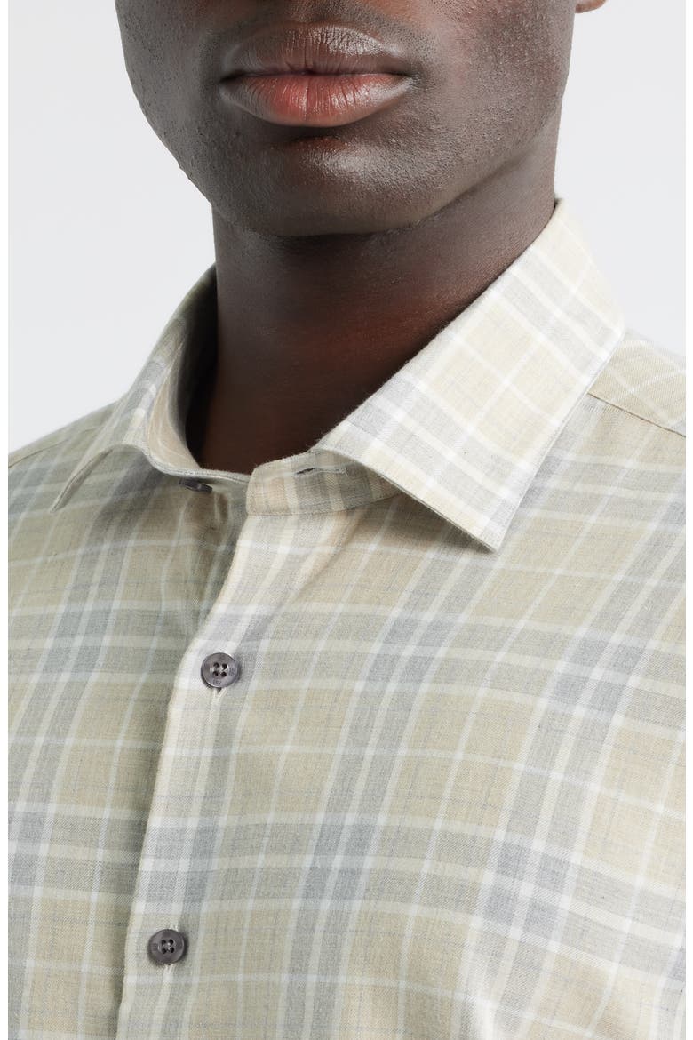 Weekend Regular Fit Heathered Plaid Cotton Button-Up Shirt, Alternate, color, KHAKI HEATHER