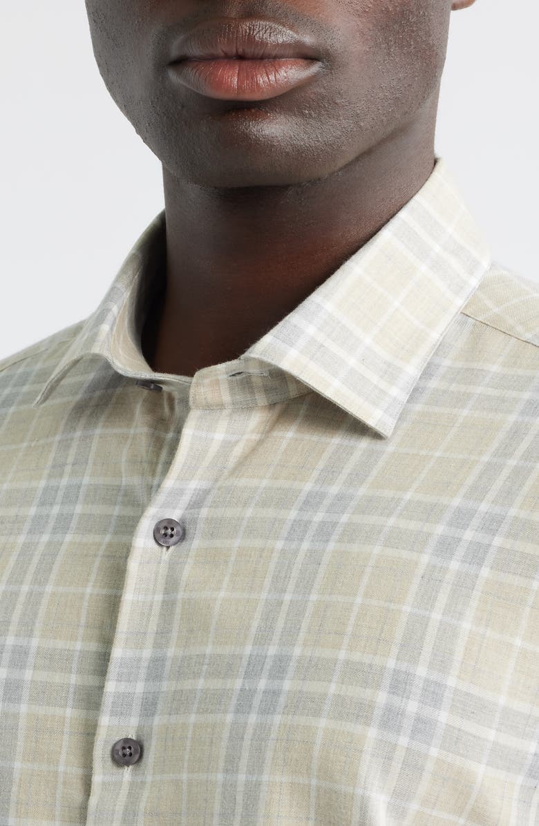 Scott Barber Weekend Regular Fit Heathered Plaid Cotton Button-Up Shirt, Alternate, color, Khaki Heather