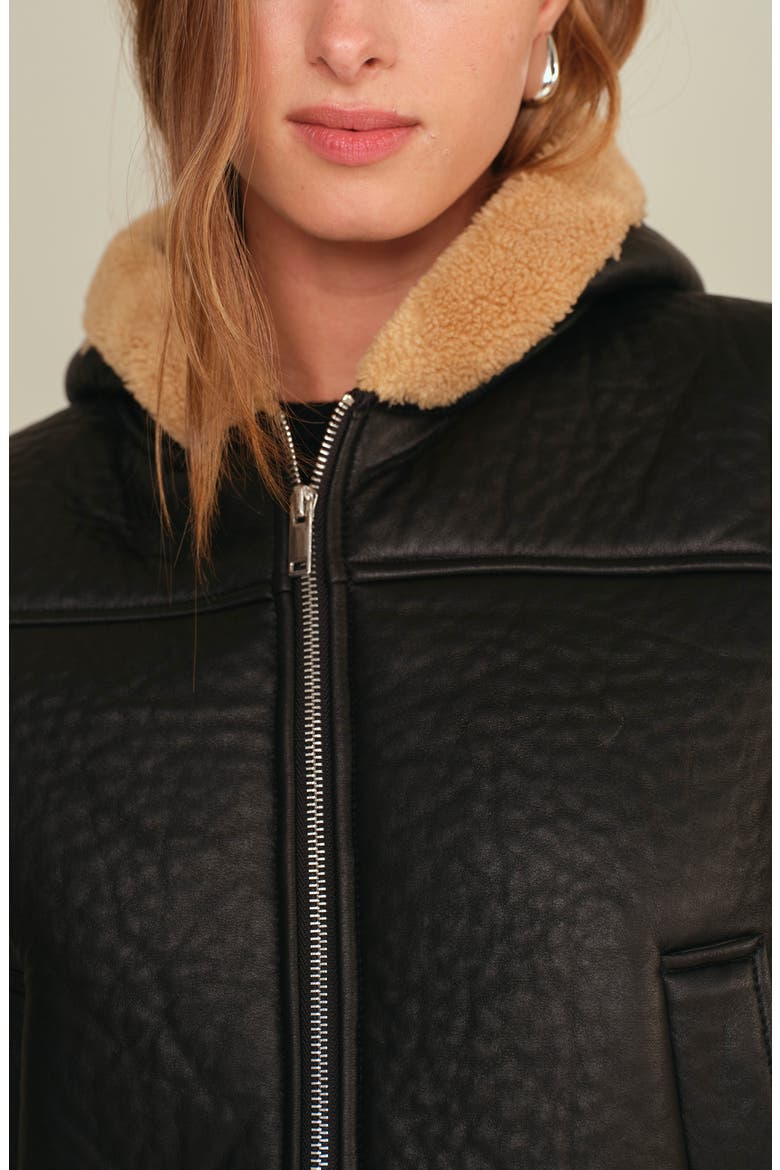 Brad Hooded Faux Shearling Vest, Alternate, color, BLACK