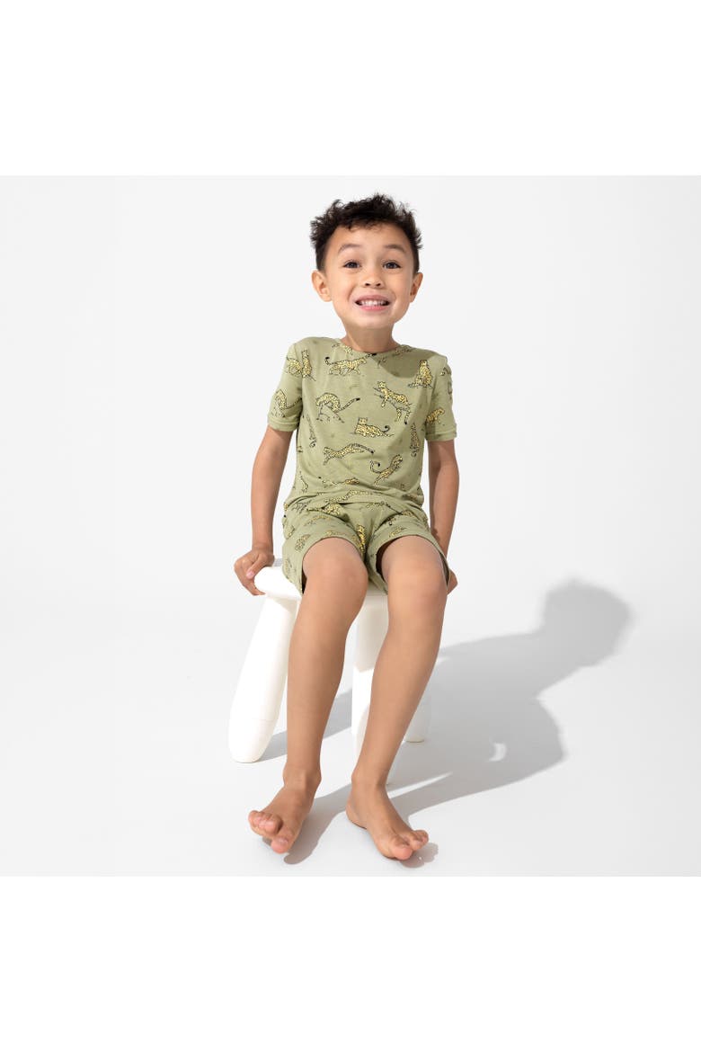 Sage & Spots Leopard Kids 2-Piece Short Sleeve & Shorts Pajama Set, Alternate, color, Sage & Spots Leopard