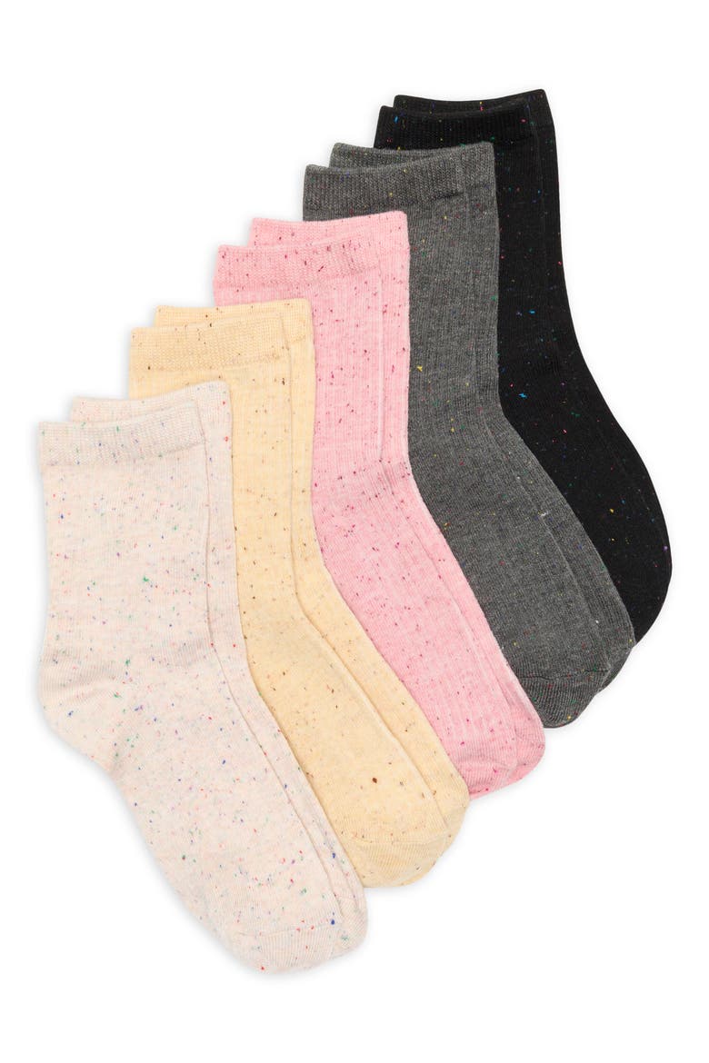 Assorted 5-Pack Speckle Demi Crew Socks, Main, color, PINK CONFETTI MULTI