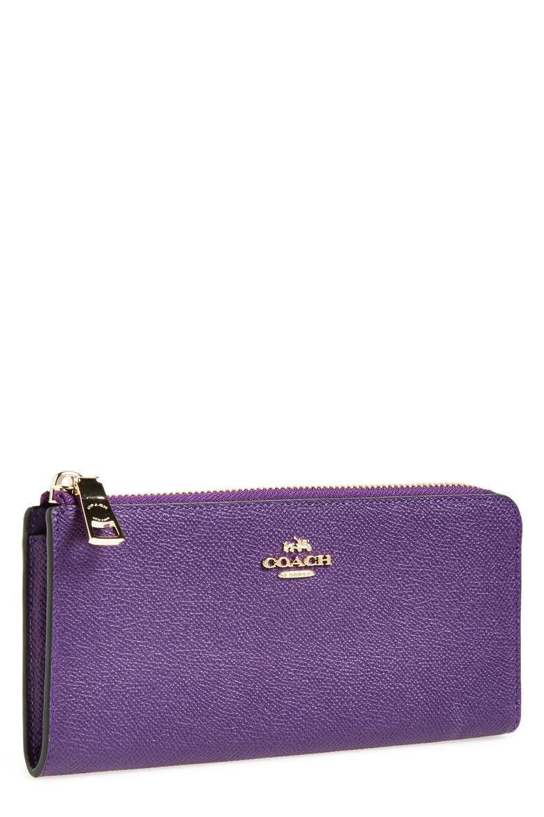 'Slim Zip' Leather Wallet, Main, color, VIOLET