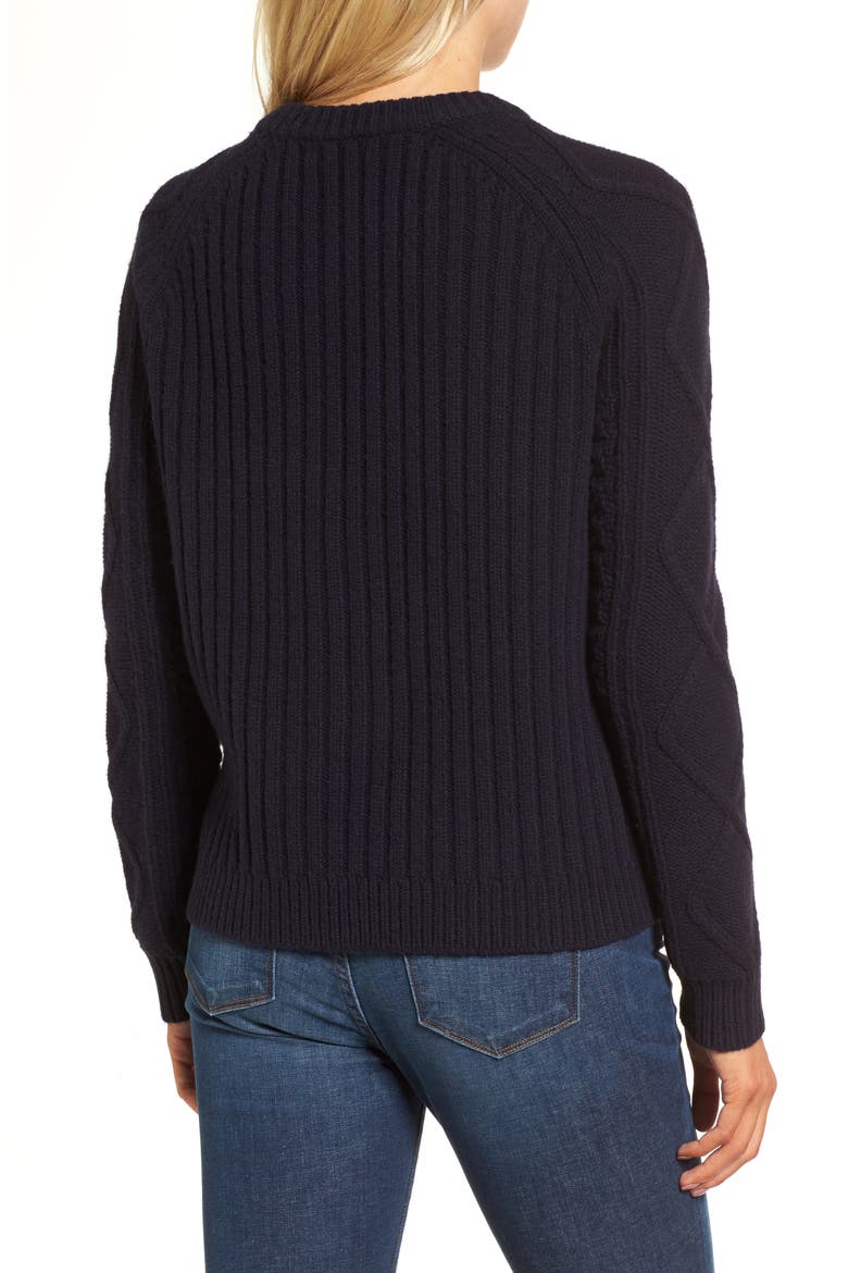 J.Crew Merino Wool Cable Pompom Sweater, Alternate, color, NAVY