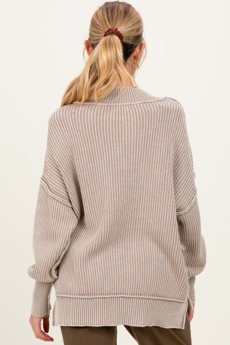Washed Side Slit Oversized Sweater, Alternate, color, Mocha