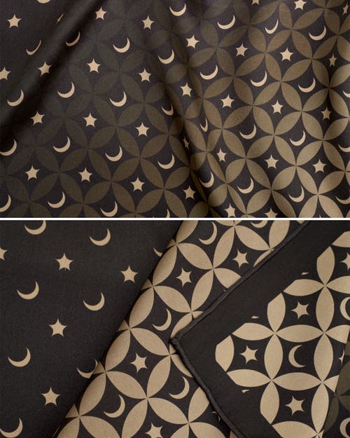 Lost Pattern Nyc "moonlit Stars" Silk Bandana Scarf In Brown