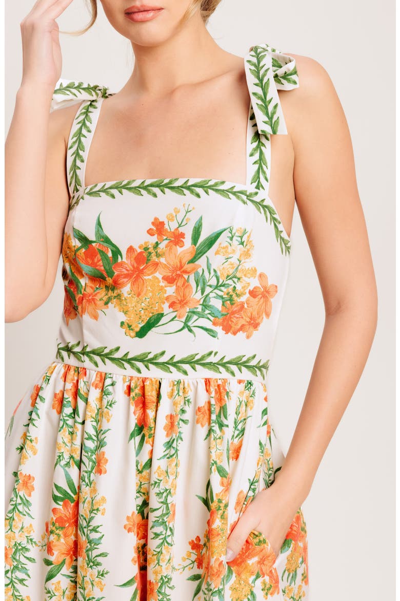 Floral Tie Strap Midi Sundress, Alternate, color, IVORY MULTI FLORAL