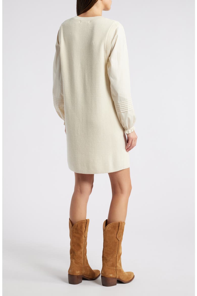 Mixed Media Long Sleeve Sweater Dress, Alternate, color, IVORY DOVE