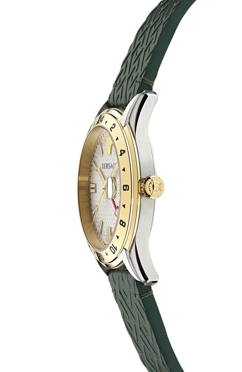Versace Greca Time Leather Strap Watch, 41mm, Alternate, color, Two Tone