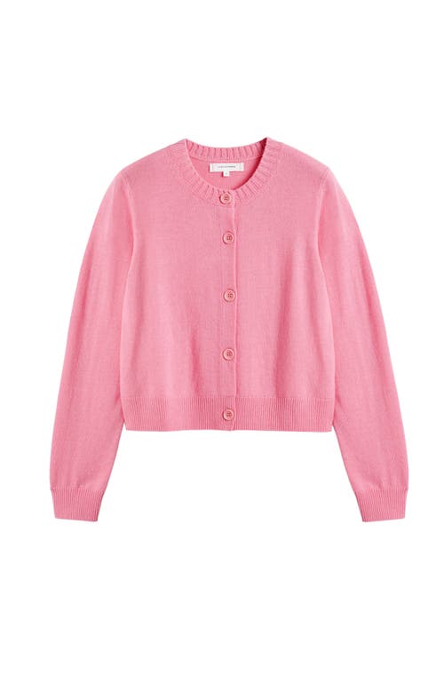 Chinti & Parker Wool Cashmere Blend Crew Neck Cropped Cardigan In Punch Pink