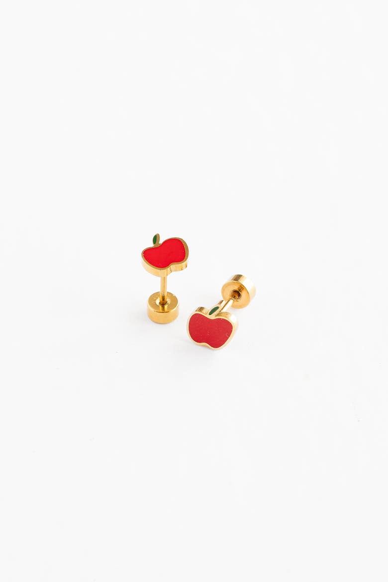 Apple Stud Earrings, Alternate, color, Red