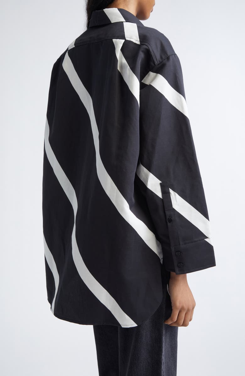 Marimekko Heitto Basso Cotton & Linen Button-Up Shirt, Alternate, color, Black Off White