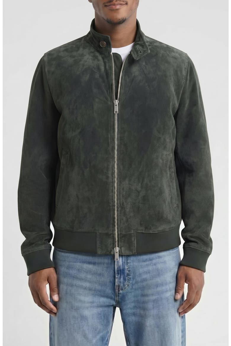 Genuine Suede Harrington Jacket, Alternate, color, BOTTLE GREEN