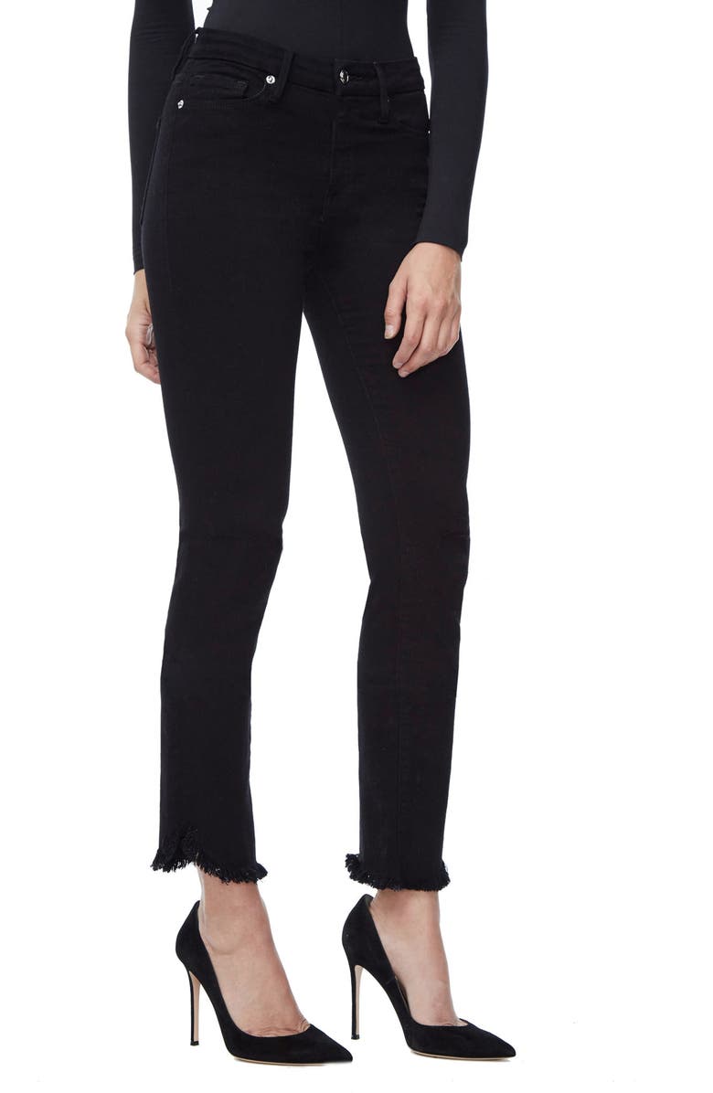 Good American Good Straight High Waist Tulip Hem Jeans, Alternate, color, Black 001