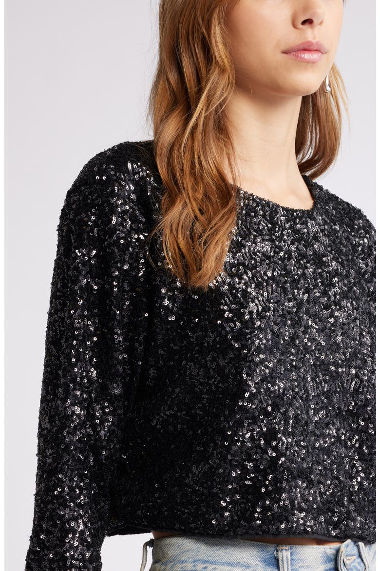 Crop Sequin Top, Alternate, color, BLACK