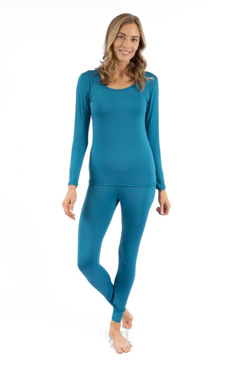 Women's Two-Piece Thermal Long Sleeve Solid Pajamas