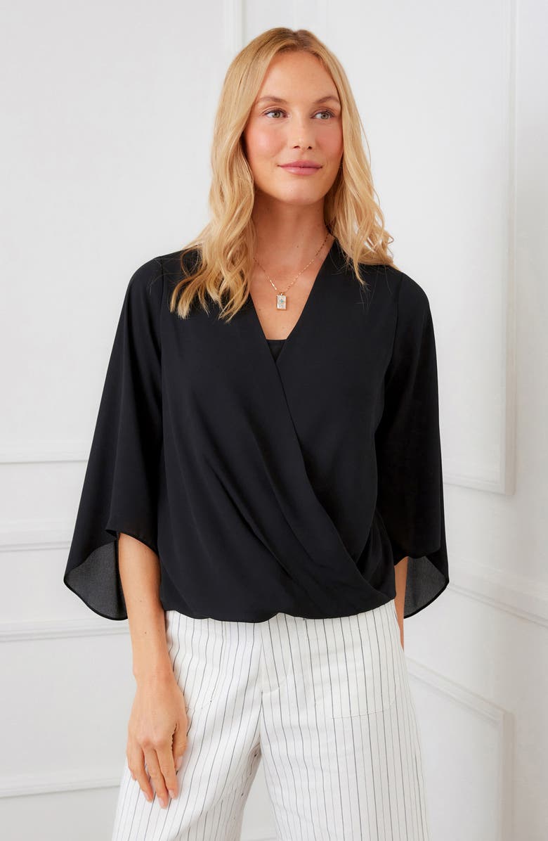 Karen Kane Drape Crossover Crepe Top, Alternate, color, Black