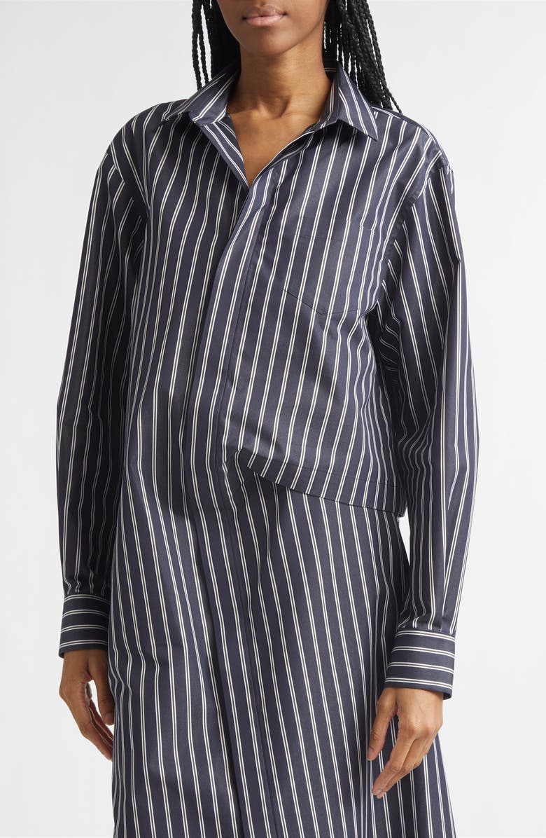 Sacai Stripe Long Sleeve Poplin Shirtdress, Alternate, color, Navy Stripe