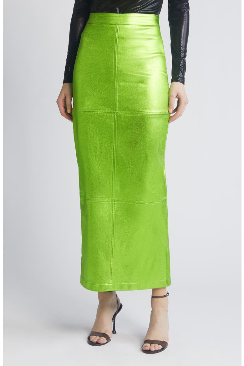 Iggy Metallic Maxi Skirt, Main, color, GREEN