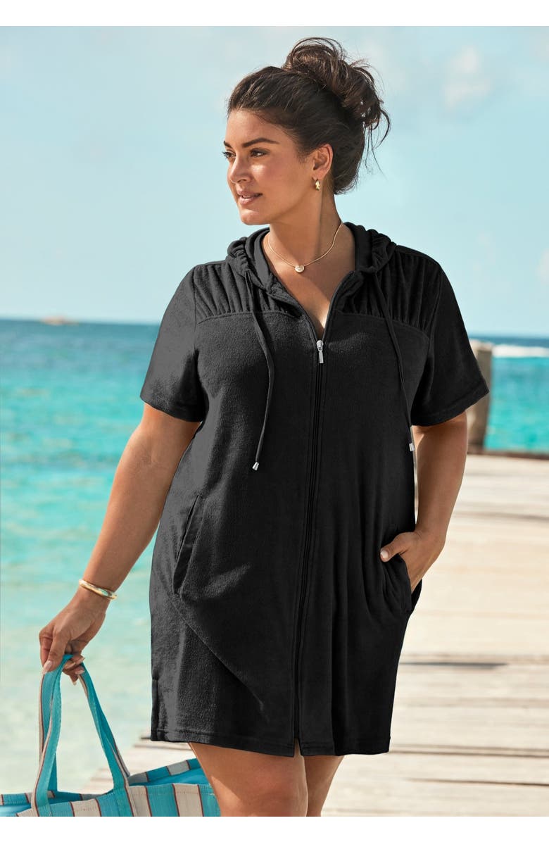 Swimsuits for All Alana Terry Cover Up Hoodie, Alternate, color, Black
